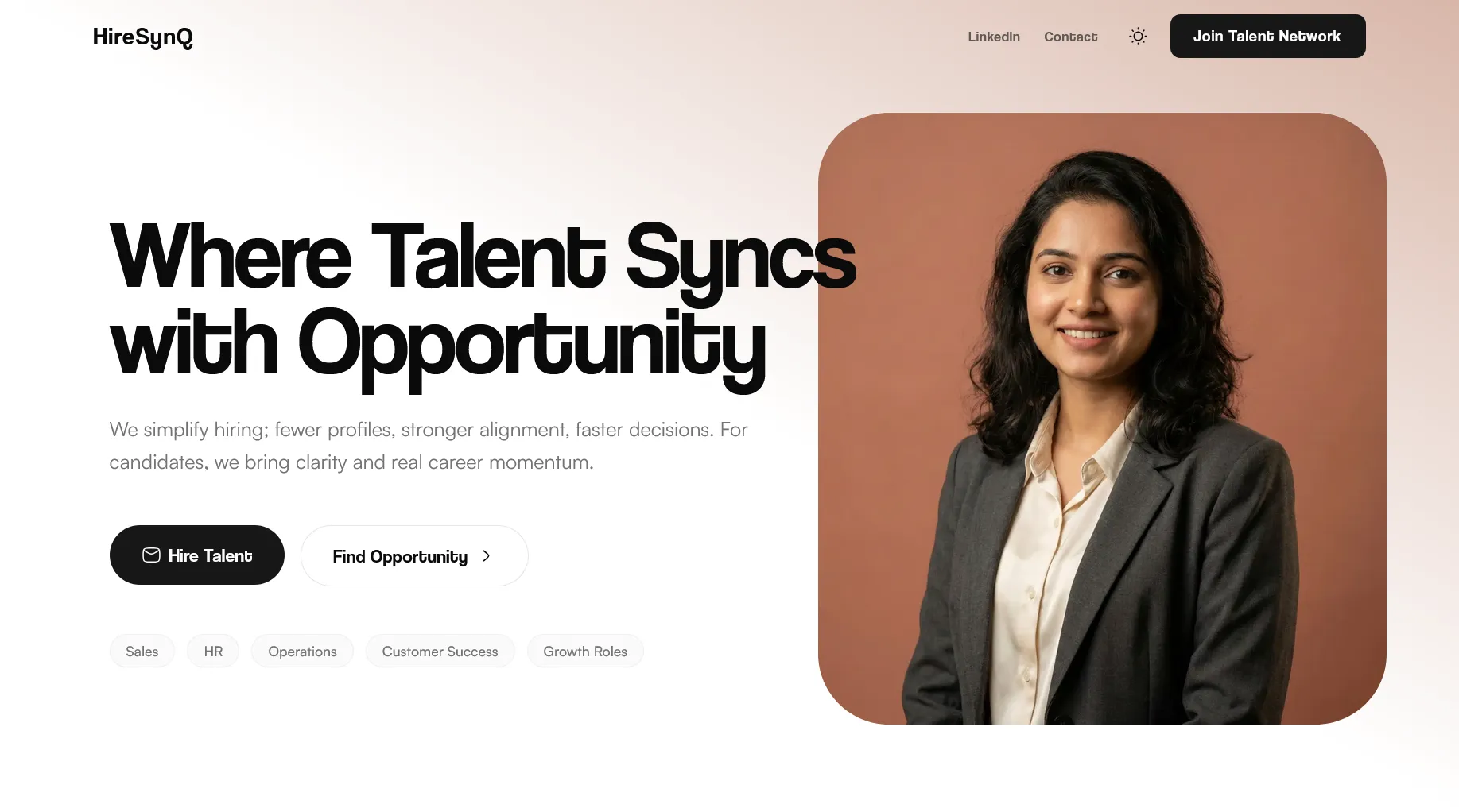 HireSynQ — A hiring company's site, which had to speak to employers and candidates without confusing either.
