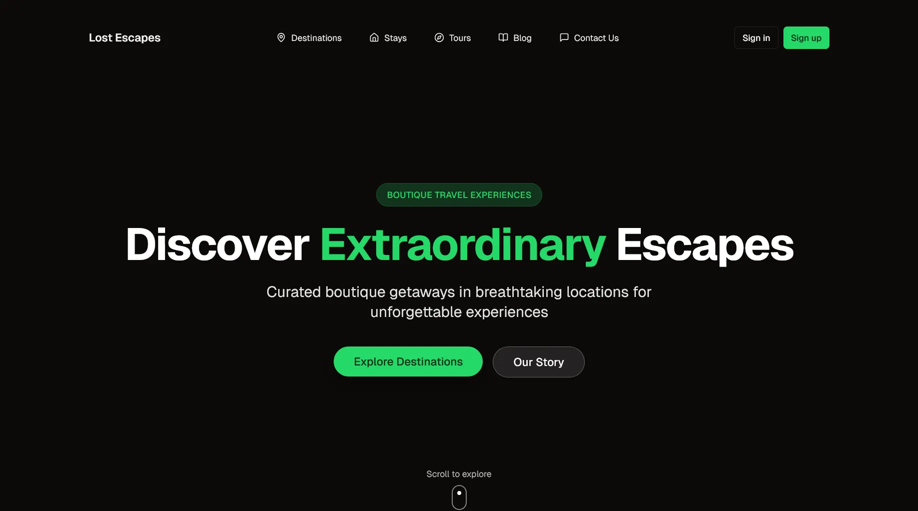 Lost Escapes — A boutique travel company's site, built to turn browsing into a booked trip.