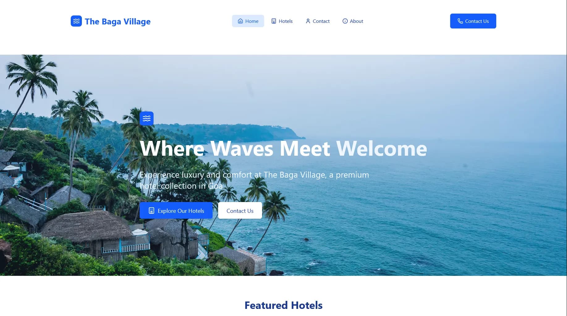 The Baga Village — A hotel group's booking site for its Goa and Manali properties.