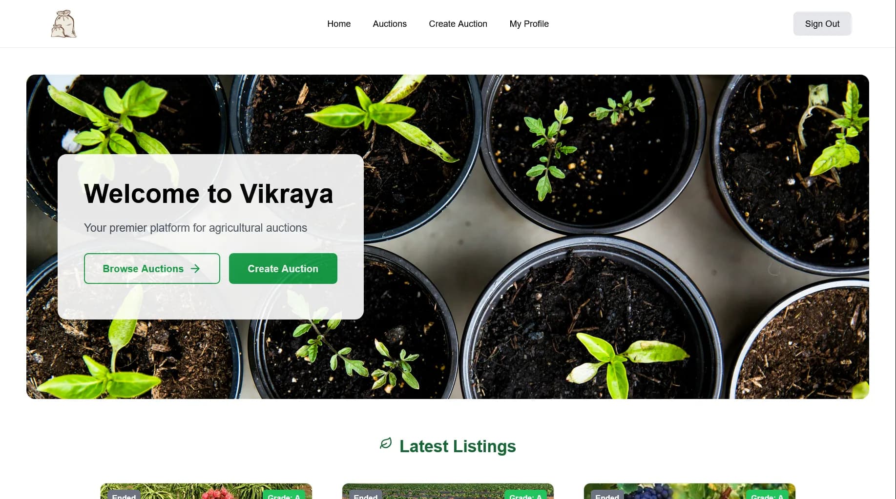 Vikraya — An online auction system for farm produce.